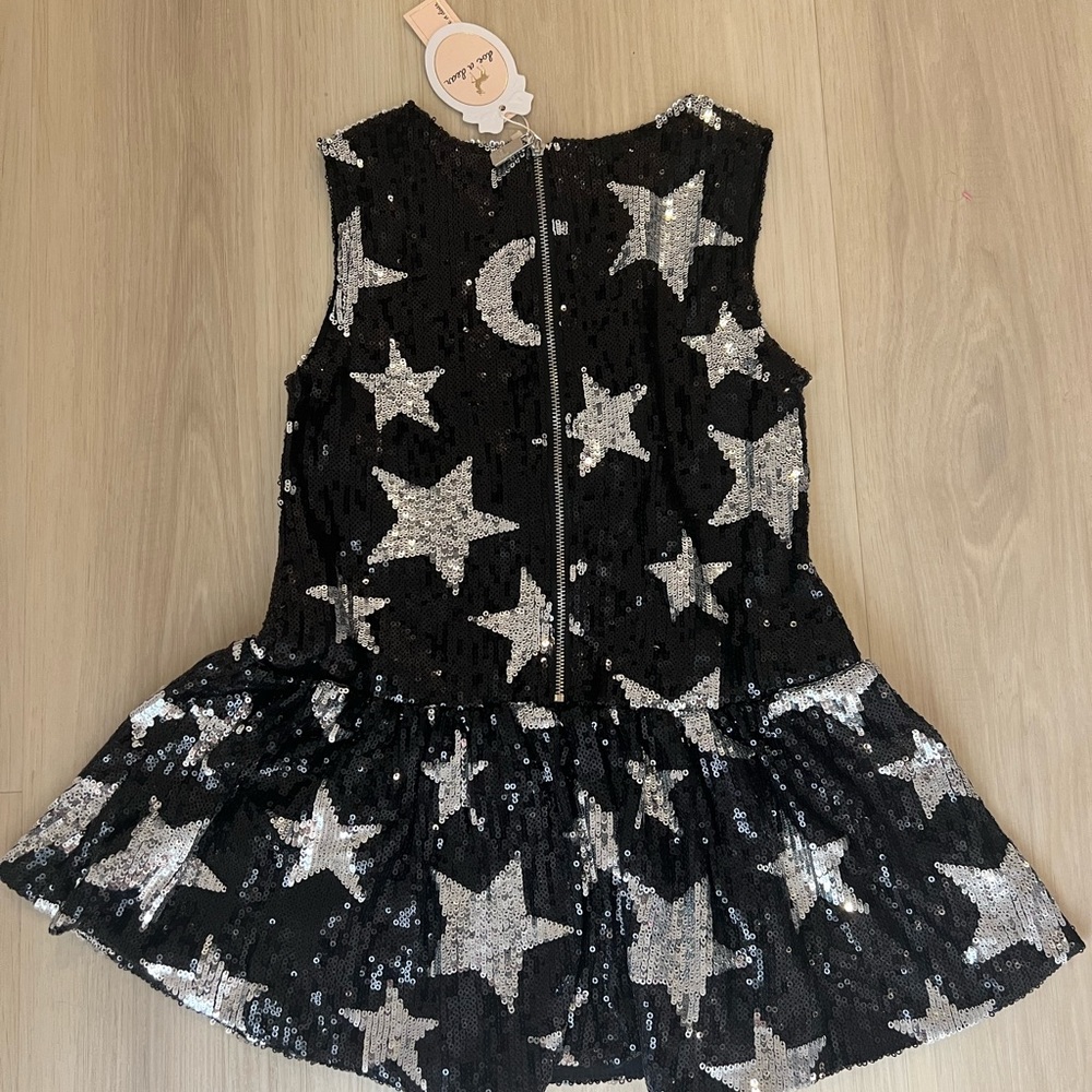 doe a deer black and silver sequin star dress